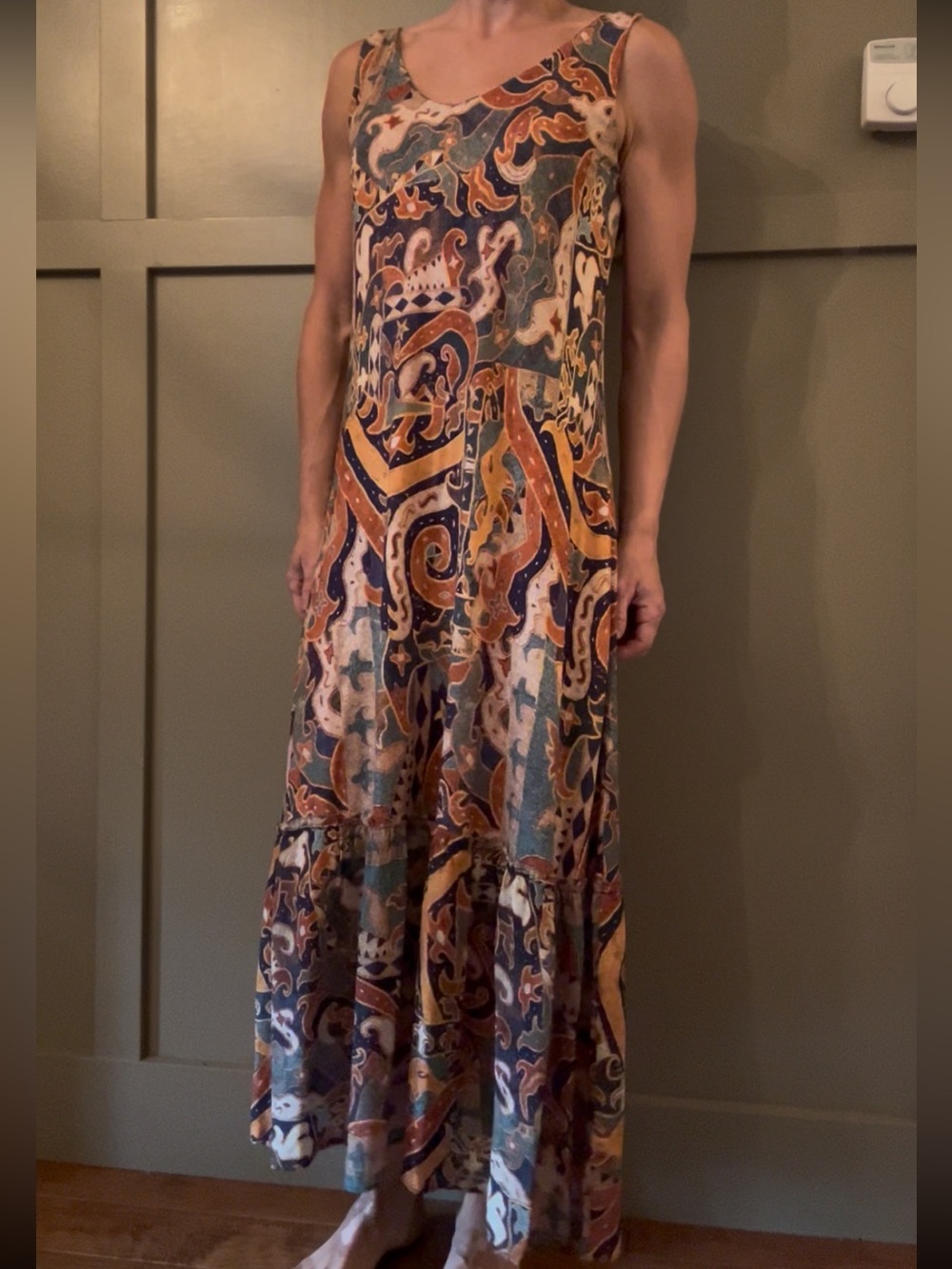 Peruvian Connection Printed Maxi Dress V-Neck Sleeveless Size Medium
